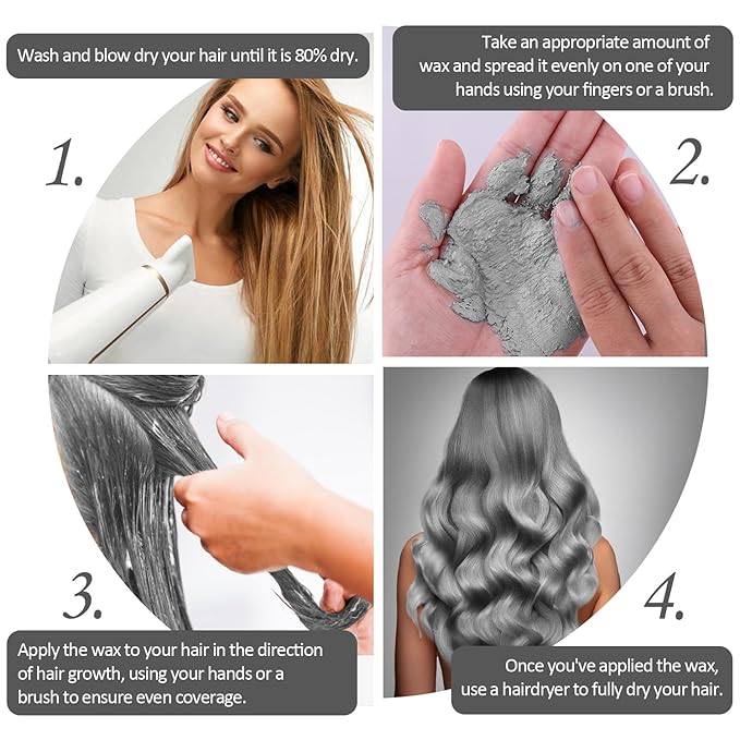Silver Gray Temporary Hair Color Wax, Instant Natural Hairstyle Cream Dye, Grey Styling Pomadesfor Men Girls Women Youth, Disposable Coloring Mud for Party Cosplay DIY Halloween