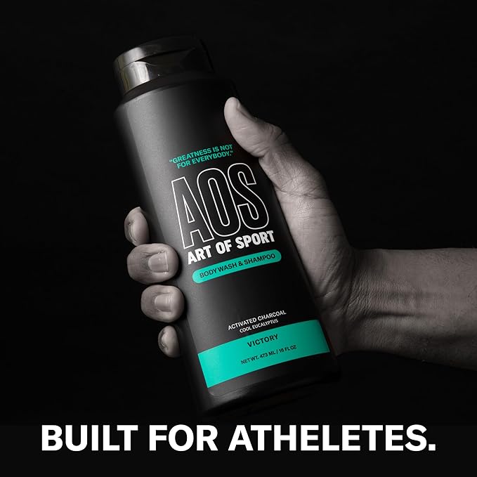 Art of Sport Men’s 2-in-1 Body Wash and Shampoo with Charcoal Activated, Eucalyptus Fragrance, Made for Athletes, Victory Scent, 16 fl oz (Pack of 2)