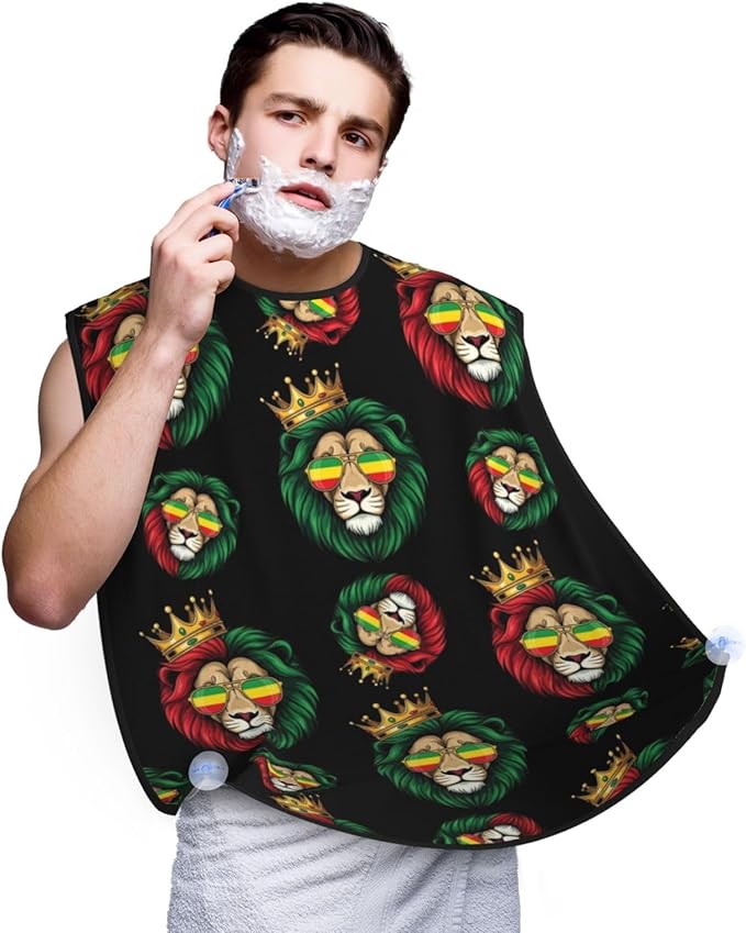 Beard Apron Hair Catcher, Reggae King Rasta Flag Lion Black Shave Bib, Waterproof Non-Stick Shaving Bib, Trimming Grooming Tool for Dad Men Anniversary