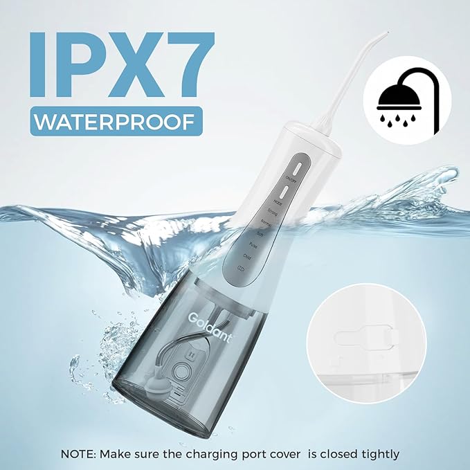 350ML Water Dental Flosser Teeth with Stand Convenient Storage, 5 Modes Portable Cordless Oral Irrigator, Electric Rechargeable IPX7 Waterproof for Home Travel Teeth Cleaning (White)