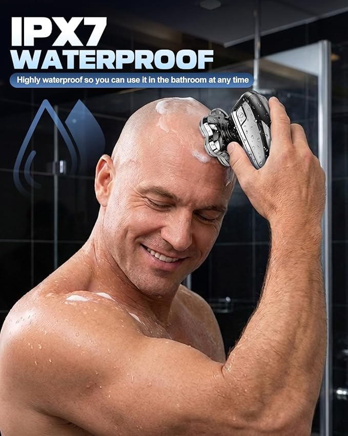 Head Shavers for Bald Men, 7D Floating Blades Electric Razor with Magnetic Detachable Heads, IPX7 Waterproof Rotary Shaver 5-in-1 Self-Grooming Kit Gift for Balder