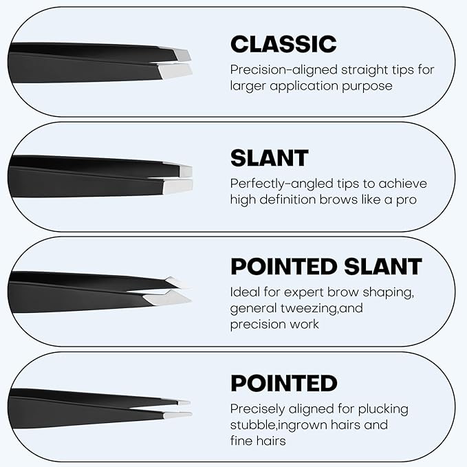 [4+1 Pack] Precision Tweezers Set with Travel Case, Professional Stainless Steel Eyebrow Tweezers for Women & Men, Multi-Purpose for Facial Hair & Ingrown Hair Removal