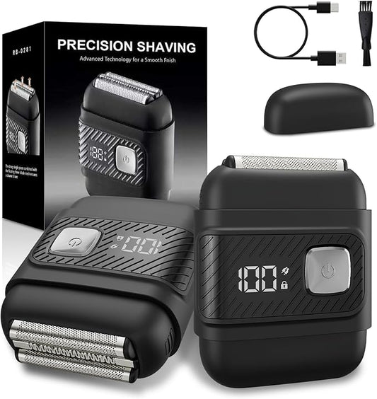 Electric Foil Shavers for Men: Mini Electric Razor for Beard/Face with 3 Floating Blades & LED Display, Cordless Face Shaver with IPX6 Waterproof Wet/Dry, USB-C Fast Chage & Travel Lock, Carbon Black