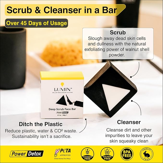Lumin Men's Face Scrub Soap - Premium Bar Soap for Men, Ideal for Daily Face Cleansing and Pack of Men's Soap Bars