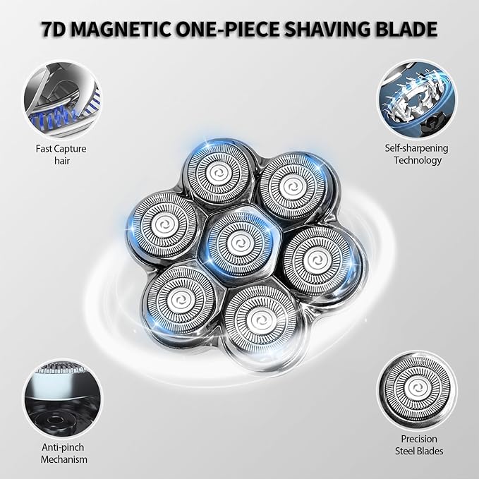 Magnetic Head Shaver Replacement Heads 7 Double Ring Waterproof Rotary Razor Blades for Bald Men Compatible with Freebird wyklaus shpavver (Silver2)