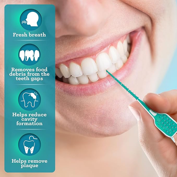 GuruNanda Interdental Picks (Pack of 100), Super Soft & Flexible Rubber Bristles, Dental Floss Picks to Remove Food Debris, Plaque & Go Gentle on Gums