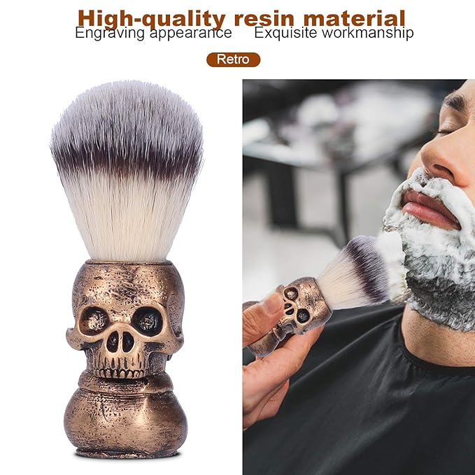 Barber Cleaning Hairbrush, Neck Duster Shaving Beard Brush with Creative Skull Handle Hair Brush Cleaning Tool for Professional Salon and Home