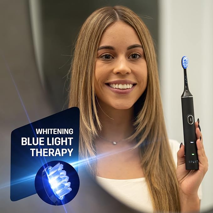 SPARX - Toothbrush Replacement Heads, Brush Heads with Blue Light Therapy for Gum Care, Replacement Brush Heads, Black, 2 Pack