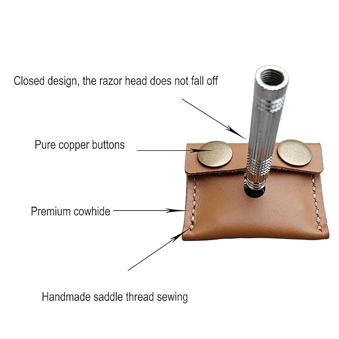 Handmade Leather Safety Razor Travel Cover, Double Edge Razor Head Protective Sheath For men Fits Most Safety Razors (Yellow)