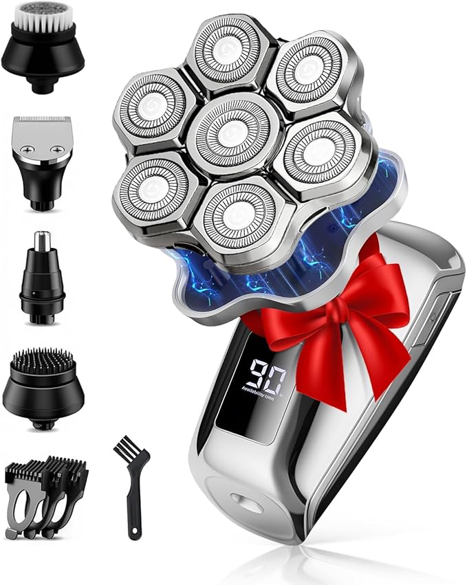 Head Shavers for Bald Men, Electric Detachable Head Shaver for Male, Waterproof Wet Dry Body Bald Head Shaver, Rechargable Rotary Shavers/Razor for Husband Father Gifts Stocking Stuffers