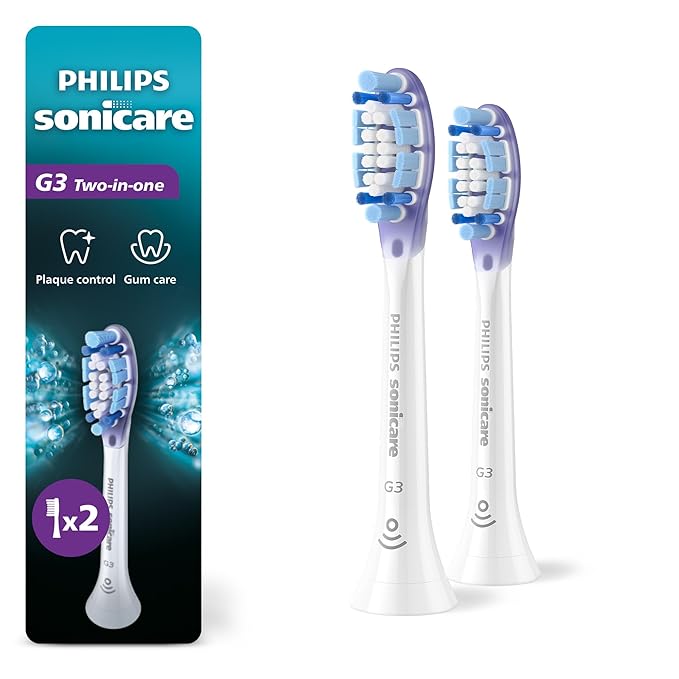 Philips Sonicare G3 Two-in-One - Genuine Replacement Electric Toothbrush Heads, White, 2 Pack, HX9052/77