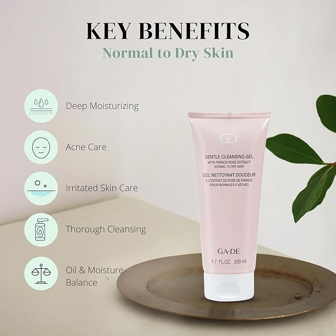 GA-DE Gentle Cleansing Gel - Normal to Dry Skin - Nourishing Fresh Cleansing Gel with French Rose, Purple Orchid, and Vitamin E - 6.7 oz