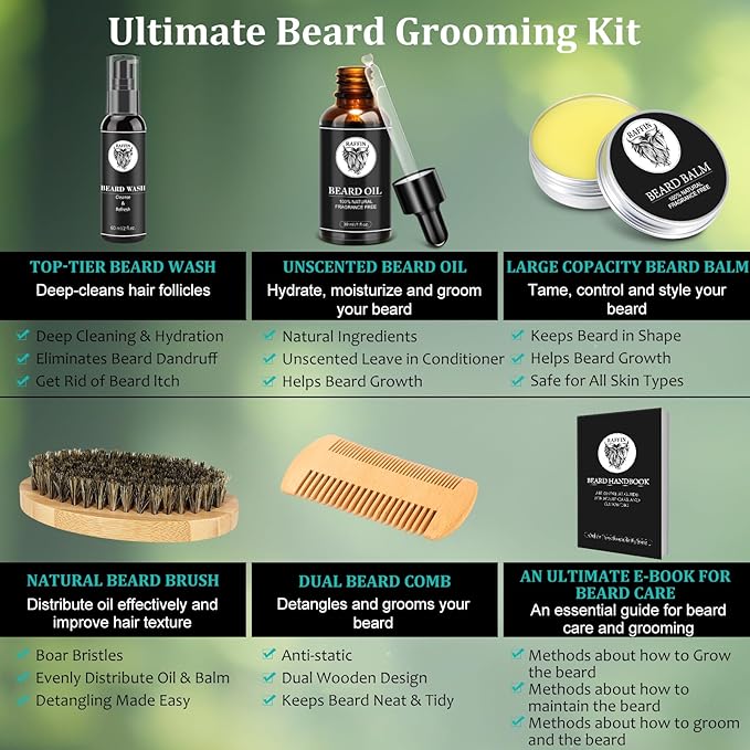 Birthday Gifts for Men - Beard Kit w/Beard Oil & Balm, Beard Brush & Comb, Beard Wash/Shampoo for Men's Self-care, Anniversary | Birthday Gifts for Him Husband Boyfriend Dad Son Friend Brother