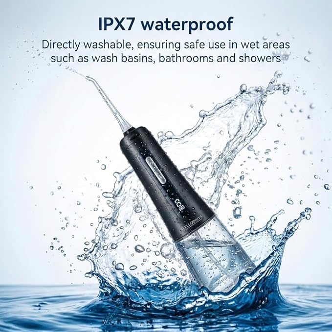 Cordless Water Dental Flosser – Power Dental Flosser for Teeth & Gums, 9 Pressure Levels, 300mL Tank, USB-C Rechargeable Oral Irrigator, IPX7 Waterproof for Braces & Travel – Wellooriya (Black)