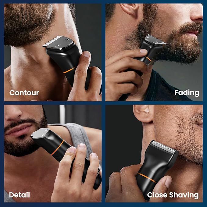 All-in-One Beard Trimmer for Men, Electric Waterproof Wet/Dry Razor Shaver for Mustache, Facial, Beard Styler, Mens Beard Grooming Kit with LED Display, USB Recharge - Black