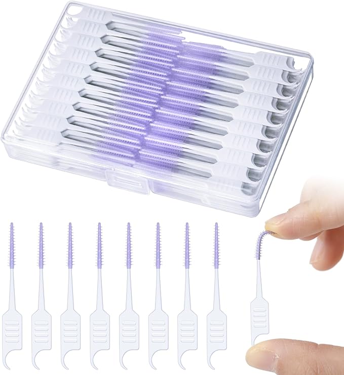 270 PCS Dental Floss Picks, Floss Picks for Teeth, Soft Silicone interdental Brush, Toothpicks Dental Brush, Tooth Flossing Picks with Case, Disposable for Teeth Cleaning, Purple Color