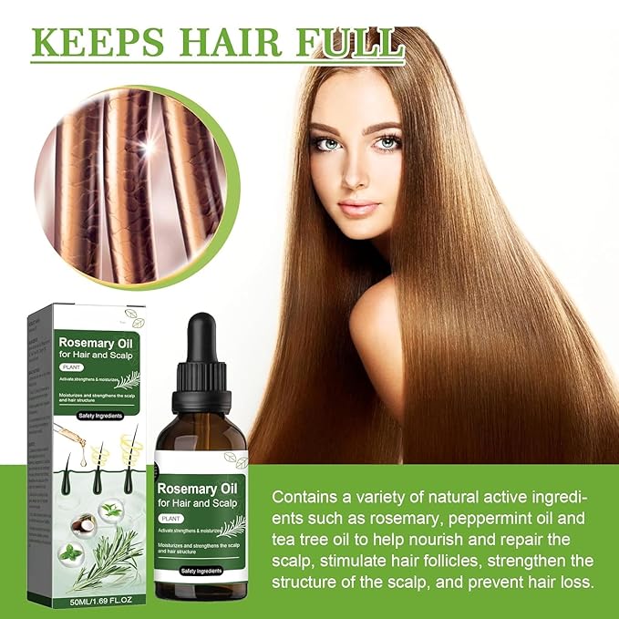 3pcs Rosemary Oil Hair Care Treatment, Natural Rosemary Mint Scalp & Hair Strengthening Oil for Dry, Itchy Scalp, Thickening & Hydration Products for Damaged Hairs & Split Ends (1 Pcs)