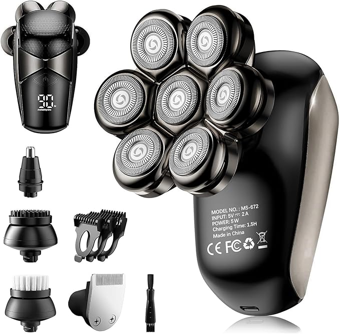 SHPAVVER Head Shavers for Bald Men: 5-in-1 Upgraded Electric Razor - IPX7 Waterproof Shaving Grooming Kit for Balder - Turbo Speed & Precision Blades Valentine's Day Gifts (Ink Black)