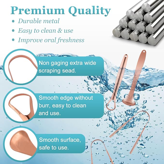 MORGLES Metal Tongue Scraper, 4Pcs Tongue Cleaners for Adults with Portable Case