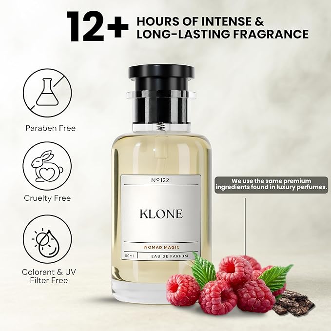 Nomad Magic Eau de Parfum Scents (50ml) - Long Lasting Cologne for Men Inspired by Ombre Nomade - Skin Friendly Perfume for Men with Notes of Oud, Raspberry & Frankincense - Paraben Free