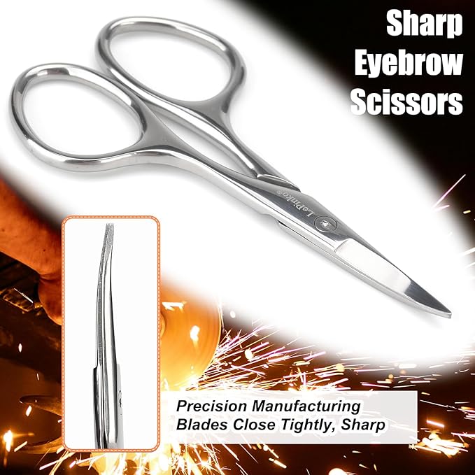 Premium Facial Hair Small Grooming Scissors For Men Women - Eyebrow, Nose Hair, Mustache, Beard, Eyelashes, Ear Trimming Kit - Pointed Tips Blades