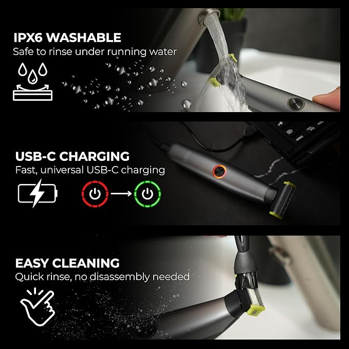 SX-PRO Body Hair Trimmer & Electric Razor for Men | Skin-Safe Razor Blades for Sensitive Areas | Pubic Hair, Chest, Legs, Bikini & Full Body Shaver, Rechargeable Waterproof | Silver