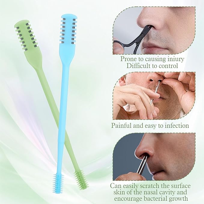 10 Pcs 2 in 1 Manual Nose Hair Trimmer, 360° Rotating Nasal Hair Cutter with Ear Cleaner for Men & Women, 5 Color Stainless Steel Nose Clippers Set