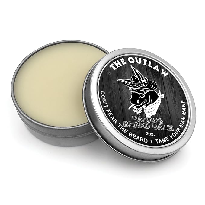 Badass Beard Care Beard Balm For Men - The Outlaw Scent, 2 oz - All Natural Ingredients, Soften Hair, Hydrate Skin to Get Rid of Itch and Dandruff, Promote Healthy Growth