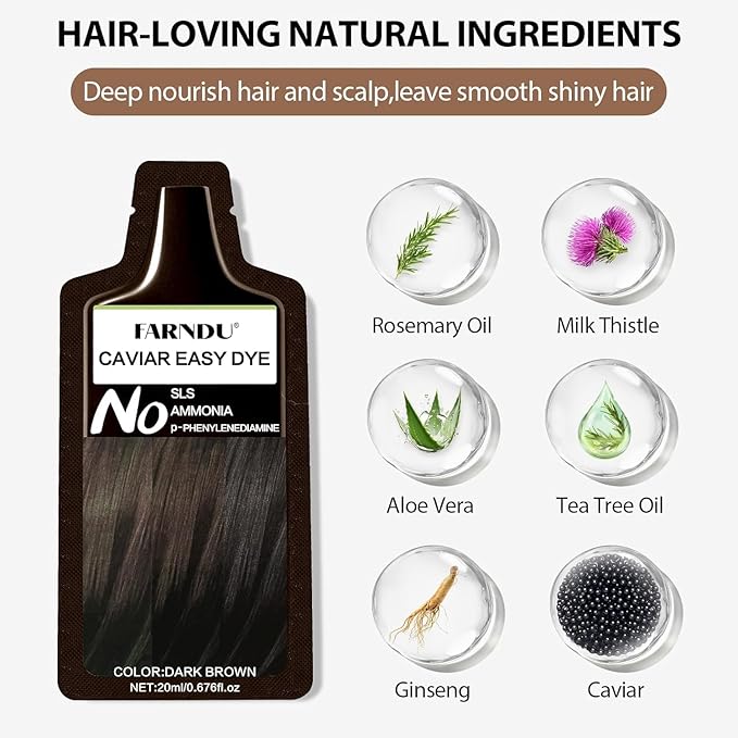 Dark Brown Hair Dye Shampoo for Women Men, Ammonia Free 100% Gray Hair Coverage Herbal 3 in 1 Hair Color Shampoo 4 Pack