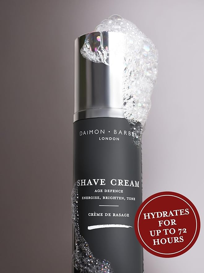 Daimon Barber Age Defence Shave Cream for Men, Moisturises, Reduces Shaving Irritation and Improves the Appearance of Tired Skin, with Coconut Oil and Aloe Vera 100ml