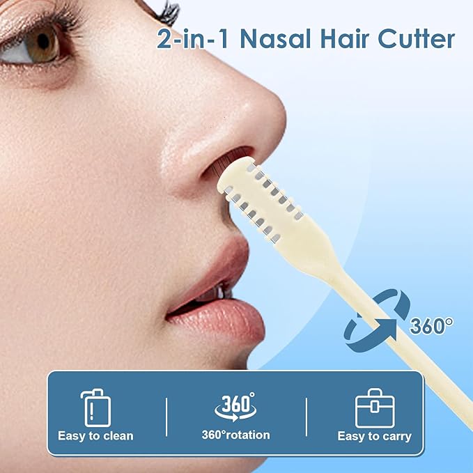 12 Pcs 2-in-1 Nasal Hair Cutter, Upgrade Double Sided Nose Hair Knife, 360° Nostril Hair Remover Tool, Nose Hair Trimmer for Men, Nasal Hair Cutter for Men Women, Soft Cleaning Brush (Cream)