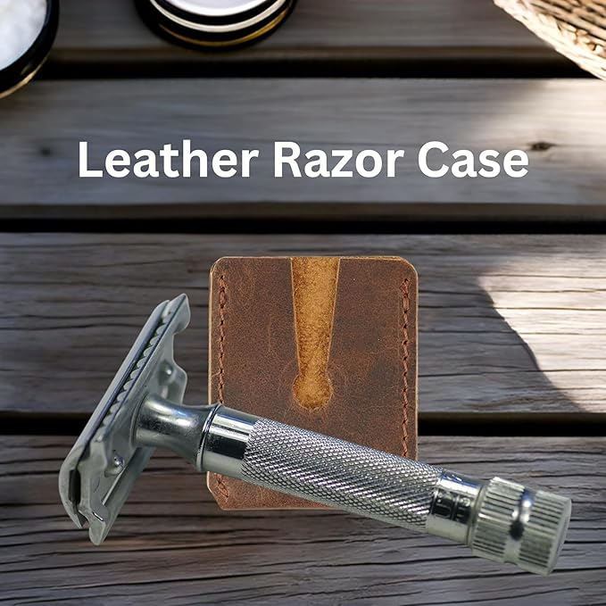 Leather Safety Razor Cover – Handmade Double Edge Razor Head Protector for Travel, Full-Grain Leather Snap-On Shaving Razor Case, Durable DE Blade Guard for Men (Dark Brown)