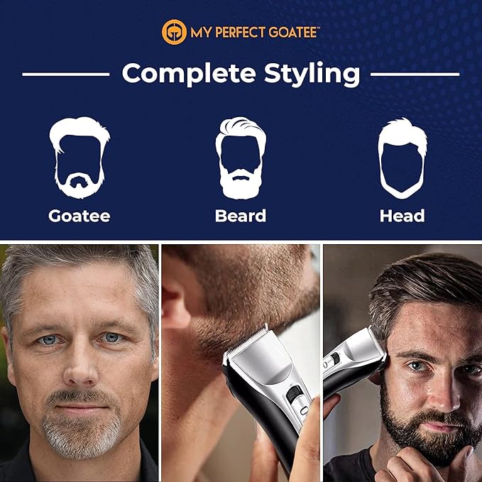 My Perfect Goatee® Beard Grooming Combo Pack for Men: Goatee Shaving Template & Trimmer (MPG-188), 36 Length Settings, Cordless Professional Hair Trimmer for Professional Grooming