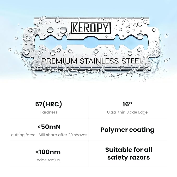 Double Edge Safety Razor Blades-50 Count Premium Razor Blades, Surgical Stainless Steel with Chromium Coating&3X Sharper Edges, Zero Irritation, Fits Most of Safety Razors, Sensitive Skin Safe