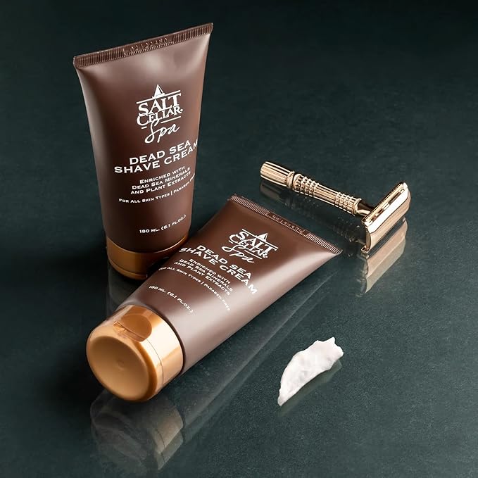 Salt Cellar Dead Sea Shave & Aftershave Set for Men – All-Natural Grooming Kit with Dead Sea Minerals – Includes Shaving Cream & Aftershave Balm – Paraben Free, Non-Greasy, Cruelty-Free