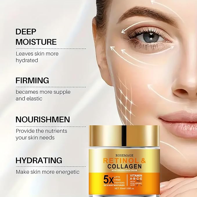 Retinol Cream for Face with Hyaluronic Acid, Anti Aging Wrinkle Cream for Women and Men, Day and Night Collagen Moisturizer to Minimize Wrinkles, Dryness