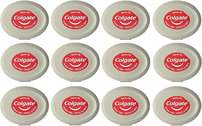 Colgate Total Dental Floss, Mint Flavor, Small Travel Size 3 Yards (2.7 Meters) - Pack of 12