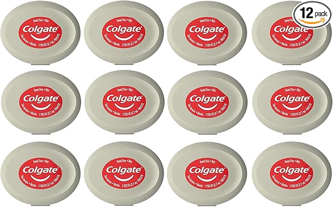 Colgate Total Dental Floss, Mint Flavor, Small Travel Size 3 Yards (2.7 Meters) - Pack of 12