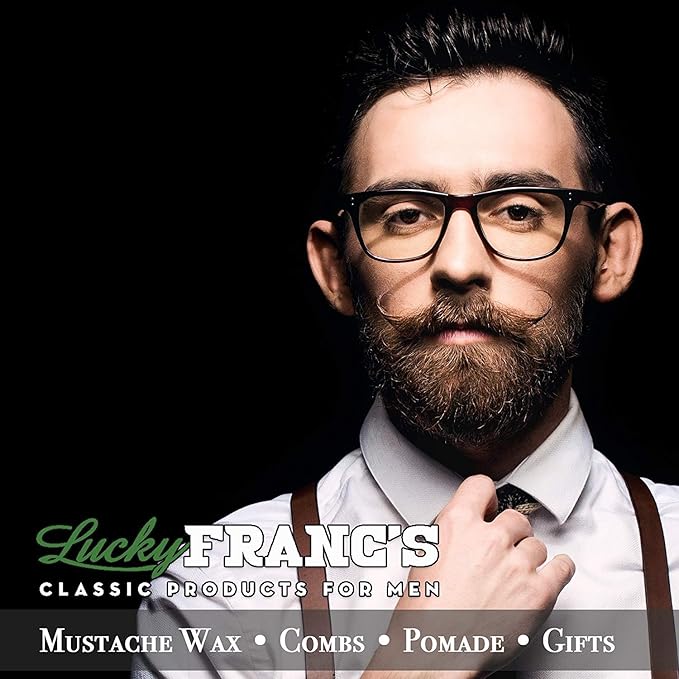Lucky Franc's Unscented Mustache Wax for Men. Strong Frim Hold Stache Wax For Men's Grooming. All Natural Scent Free Formula With Beeswax And Coconut Oil. USA Made Mustache Styling Wax 2 Ounces