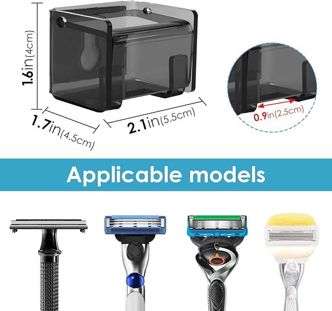 2 Pack Acrylic Razor Holder with Cover for Shower, Wall Mounted Razor Shaver Organizer with Suction Cup, Razor Hanger Rack Compatible with Gillette Fusion 5 Proglide, Mach 3 Classic (Gray Clear)