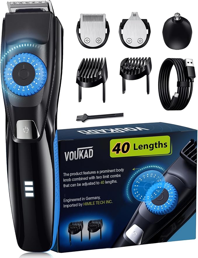 Beard Trimmer for Men, 120-Min Cordless Runtime, 0.5mm Precision Dial (40 Settings) - Constant Power Motor & IPX7 Waterproof Hair Clipper Kit with Detailer & Nose Trimmer, USB-C Quick Charge