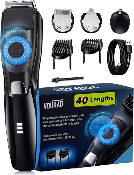 Beard Trimmer for Men, 120-Min Cordless Runtime, 0.5mm Precision Dial (40 Settings) - Constant Power Motor & IPX7 Waterproof Hair Clipper Kit with Detailer & Nose Trimmer, USB-C Quick Charge