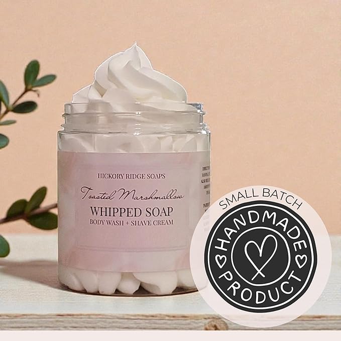Toasted Marshmallow Whipped Soap – Creamy Handmade Bath Soap, Body Wash & Shave Cream – Moisturizing Foaming Cleanser – 7 oz