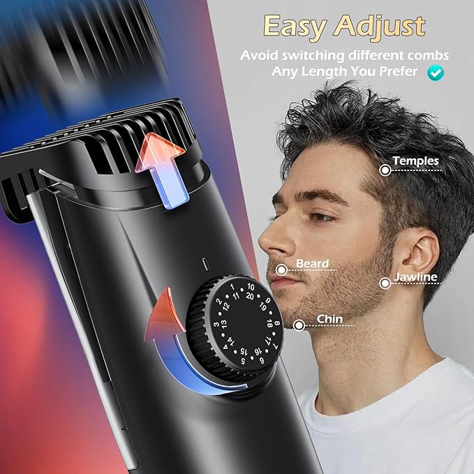 Beard Trimmer for Men - Electric Cordless Vacuum Mens Beard Trimmer with Adjustable 20 Length Setting,Waterproof Mustache Trimmer with Ceramic Blade for Precision Facial Hair