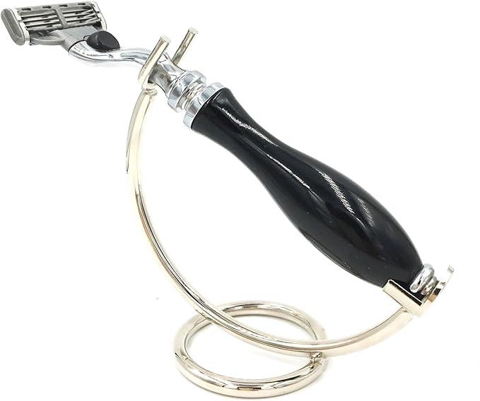 Curved Chrome Razor Stand for Straight, Shavette & Cartridge Razors - Fits 100 mm+ Handle Lengths