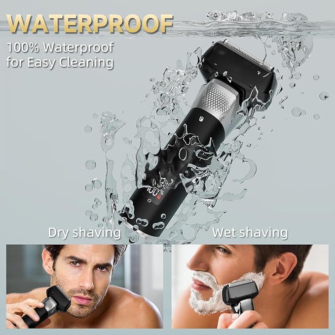 Electric Foil Shavers, Electric Razor for Men with Trimmer, Waterproof 5 Floating Blades for Shaving Face, Cordless Rechargeable USB Type-C, Wet Dry Use/Travel Lock/LED Display
