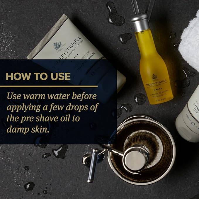 Truefitt & Hill Pre-shave Oil - Ultimate Comfort - Essential-Oil Based Ingredients that Moisturize, Heal, and Conditions Skin, Softens Hair Before Shave - 2 oz.