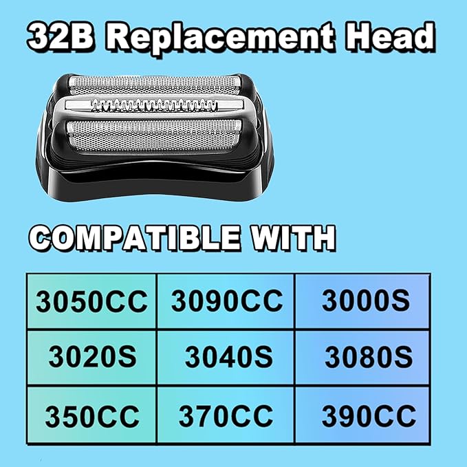 32B Series 3 Electric Shaver Replacement Head Compatible with Series 3 Foil Shaver Replacement Heads with S3 3040s 3080s-4 370cc 3070cc 3000s 3010, 3090cc Etc