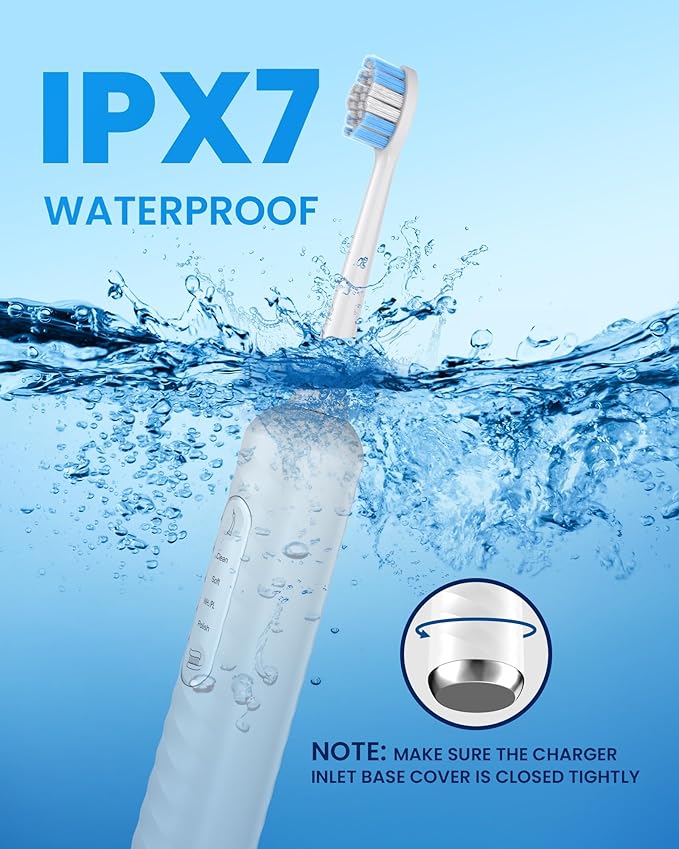 Electric Toothbrush with Water flosser, 3 in 1 Teeth Cleaning Kit with 7 Modes, Electric Toothbrush and flosser Combofor Adults, Water Flosser Portable for Travel and Home (White)