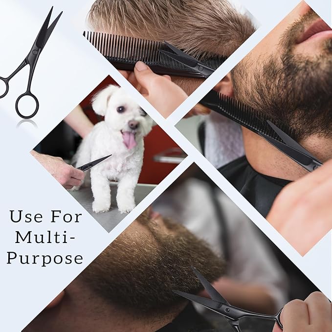 Professional Mustache and Beard Scissors, Black Small Sharp Mustache Scissors Stainless Steel Hair Trimming Scissors for Men Women Personal Care Grooming Trimming Eyebrow Facial Hair Mustache